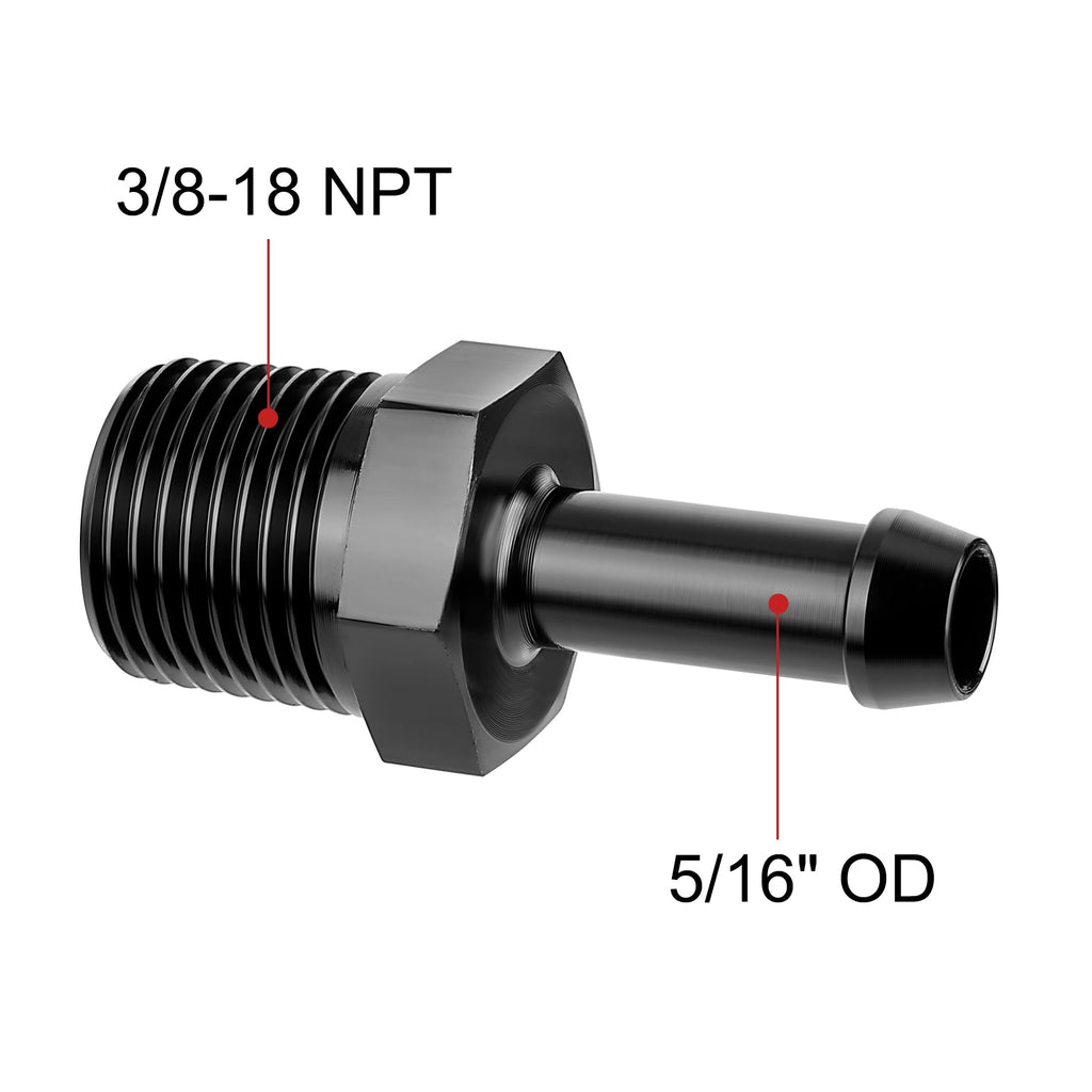EVIL ENERGY 3/8" NPT Male to 5/16" Barb Fitting Adapter Straight Aluminum Black 2PCS