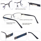 Missfive Mens Premium Multifocus Reading Glasses 0x on Top Center, Blue Light Blocking Far/Mid/Near Progressive Multifocal Readers Metal Frame with No Broken Spring Hinge Eyegwear 1.5 D