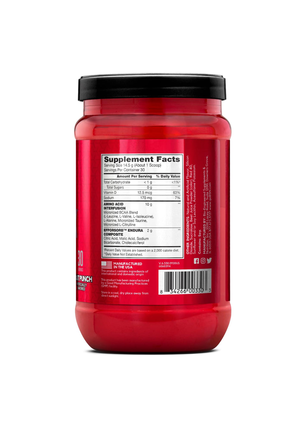 BSN Amino X Muscle Recovery & Endurance Powder, BCAAs, 10 Grams of Amino Acids, Keto Friendly, Caffeine-Free, Support Endurance, Zero Sugar, Fruit Punch, 30 servings, 15.34 Ounce (Packaging May Vary)