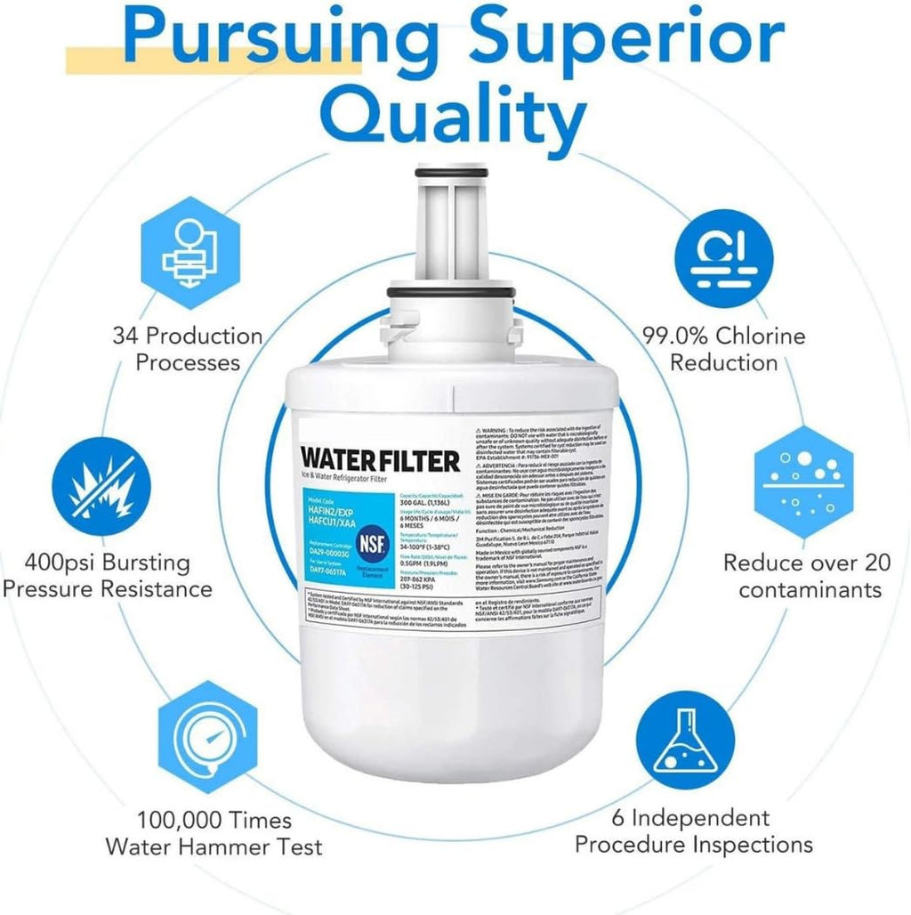 Microfilter HAFCU1/XAA - HAFIN2/EXP Water Filter Replacement – Compatible with DA29-00003B DA29-00003F DA29-00003G – Carbon Block Filtration – Fresh Water & Ice – 24 Month Life 4 PACK