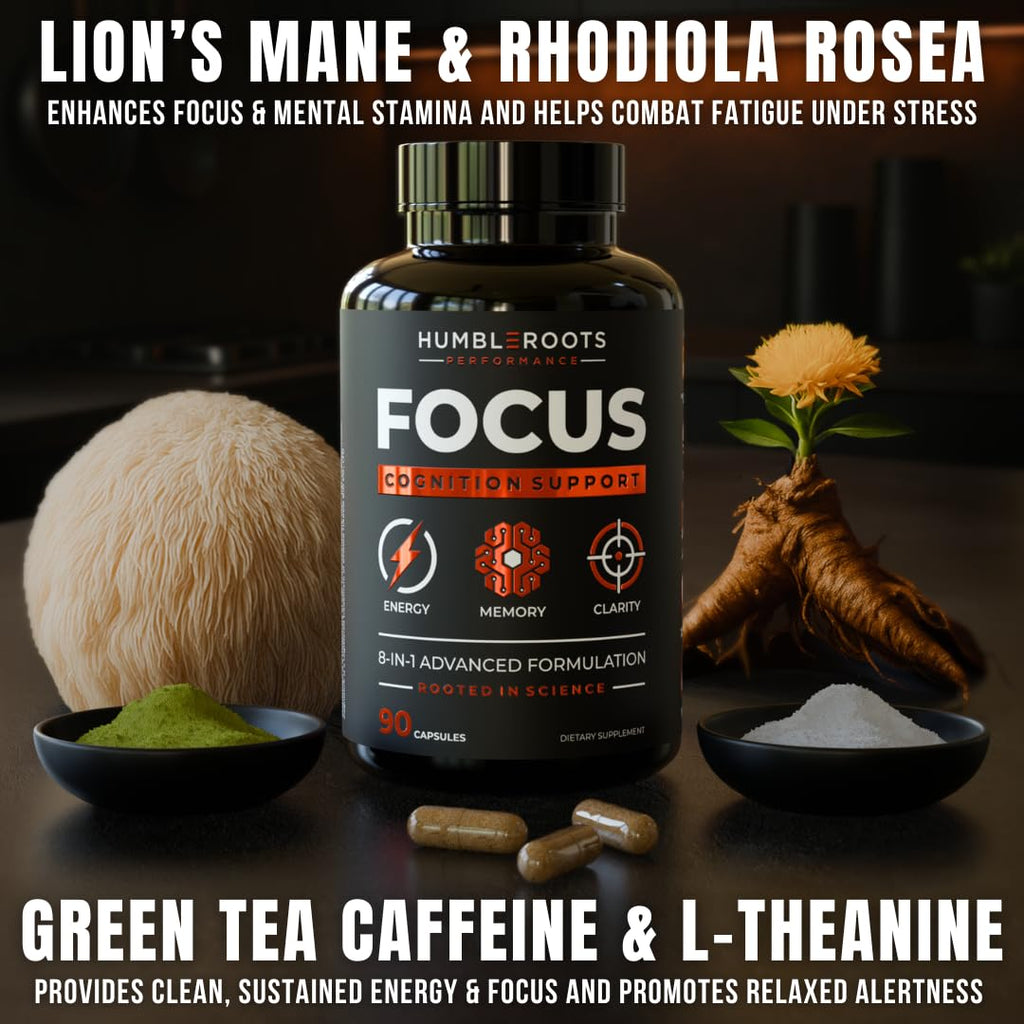 Advanced Focus Supplement Nootropic Brain Supplements for Memory and Focus | Lion's Mane, Caffeine, L-Theanine, and 5 Additional Natural Ingredients to Improve Cognitive Health & Energy (90 Capsules)
