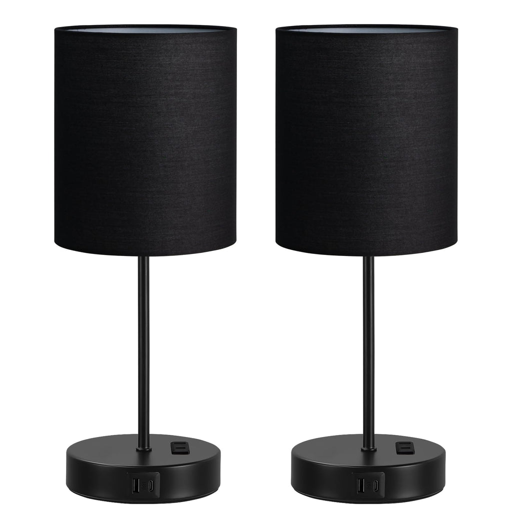 Black Touch Lamps for Nightstand Set of 2 - Bedside Table Lamp for Bedroom with Dual USB Ports & AC Outlet, 3-Way Dimmable Lamps for Living Room Boys Room, Night Light with 5000K Daylight Bulbs