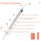 1ml U-100 Syringe with Needle, 31G 1cc 5/16-Inch (8mm), Lab Measuring Supplies,Individually Wrapped,Pack of 50