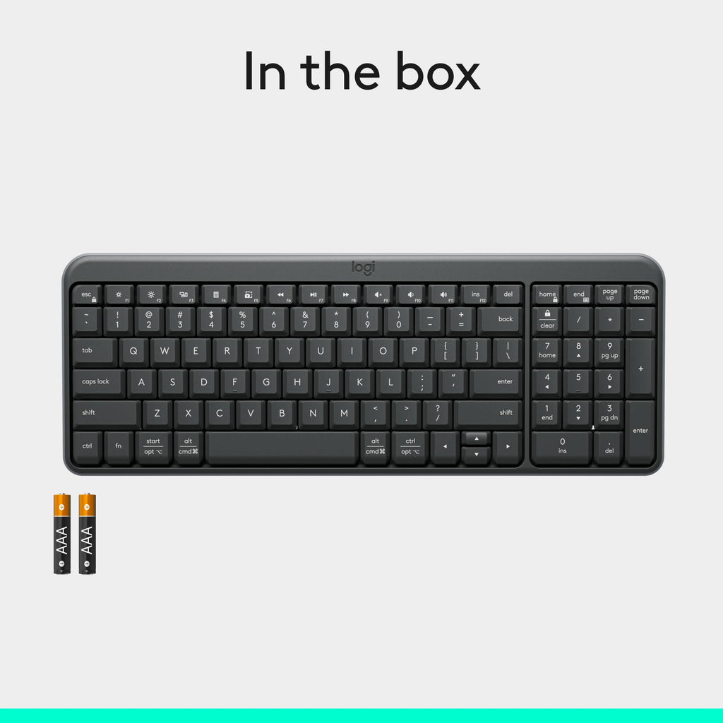 Logitech K250 Compact Wireless Bluetooth Keyboard with Number Pad, Graphite