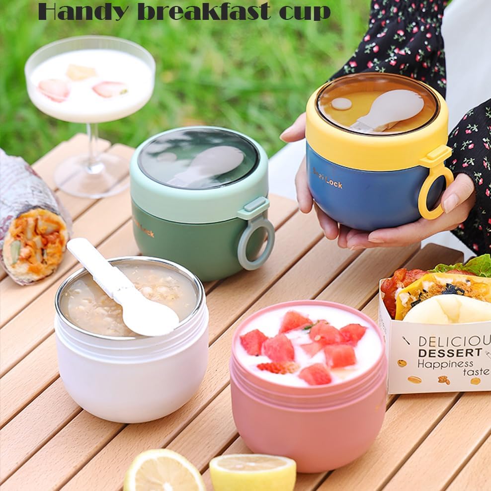 Overnight Oat Containers with Lids and Reusable Plastic Spoons,17oz Portable Stainless Steel Yogurt Breakfast On The Go Cups, Cups for Cereal,Milk and fruit Salad Storage Container 3pcs (3)