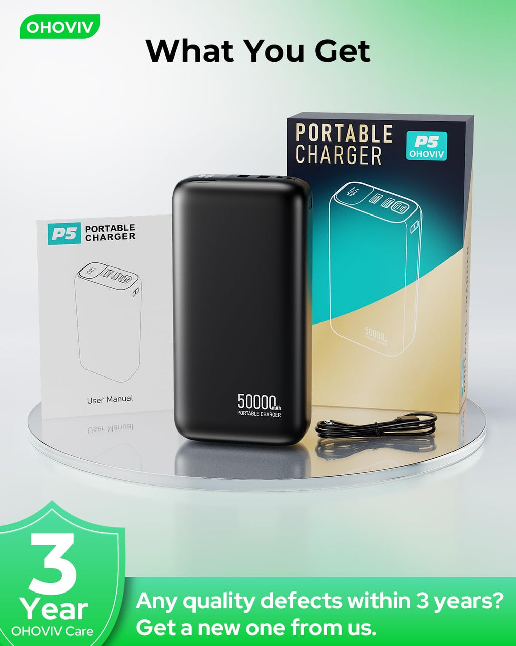 OHOVIV Portable Charger Power Bank 50000mAh,PD 22.5W Battery Pack