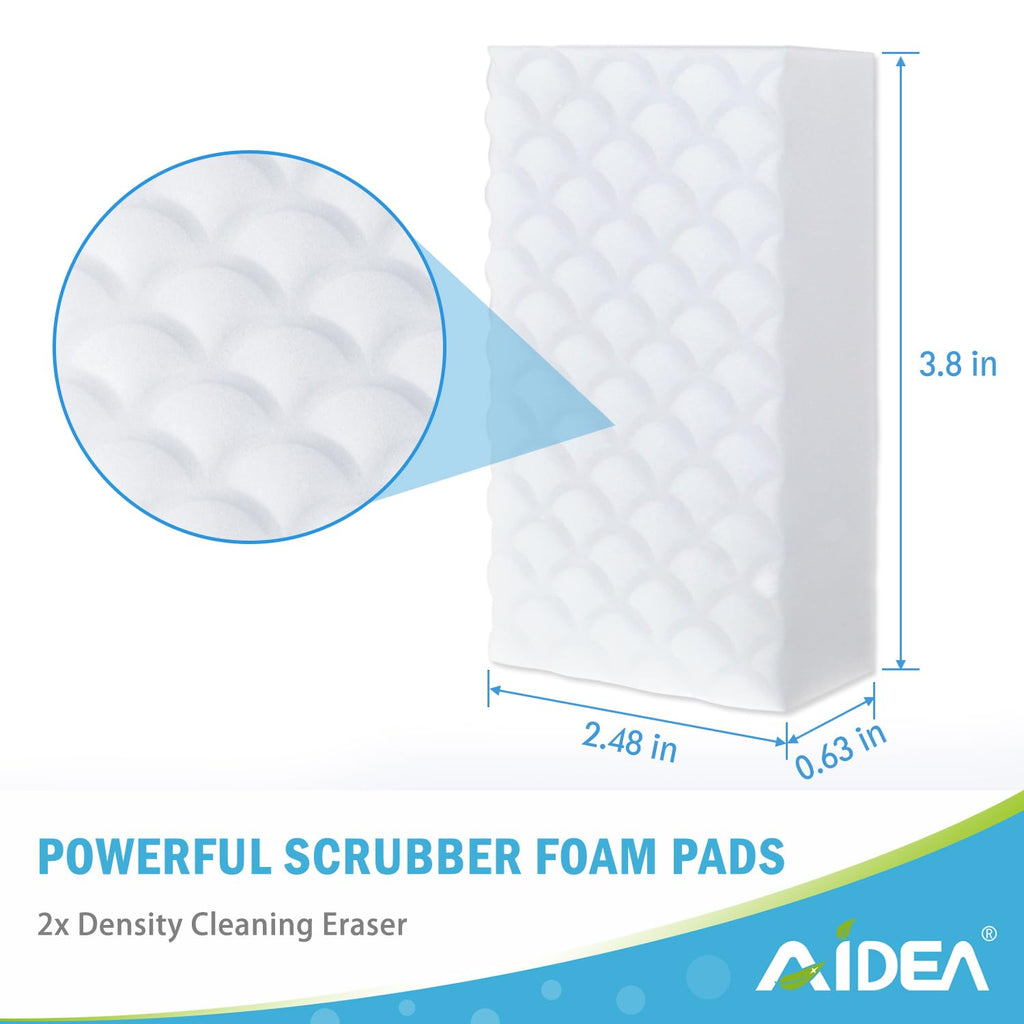 AIDEA Magic Sponges Cleaning Eraser, 2X Density Stronger Sponge for Household, Powerful Scrubber Foam Pads, Multi-Surface Cleaning Supplies for Kitchen, Furniture, Bathroom, Sink, Wall, 48 Pads