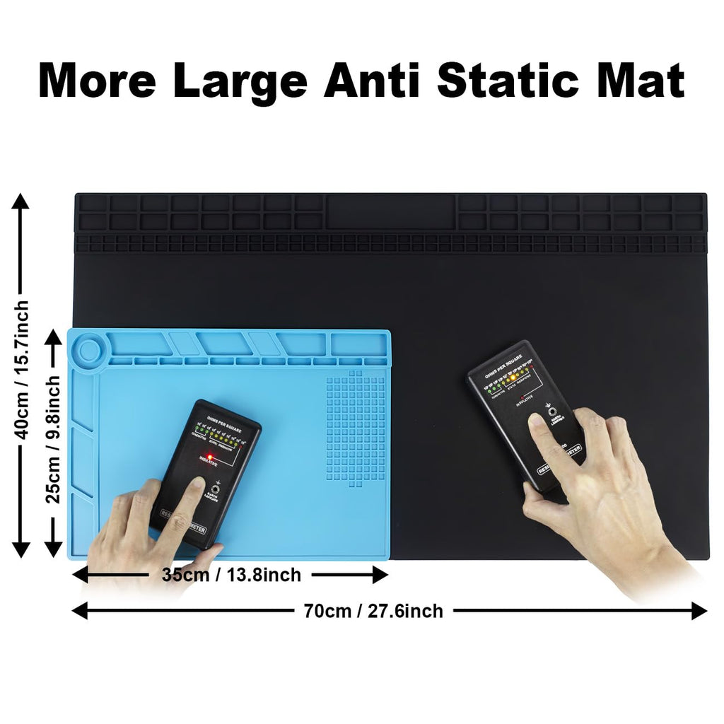 Anti Static Soldering Mat, Extra Large 27.6" x 15.7" Heat Resistant 932°F Large Silicone ESD Safe Work Mat with Grounding Accessories and Anti Static Wrist Strap (Black)