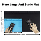 Anti Static Soldering Mat, Extra Large 27.6" x 15.7" Heat Resistant 932°F Large Silicone ESD Safe Work Mat with Grounding Accessories and Anti Static Wrist Strap (Black)