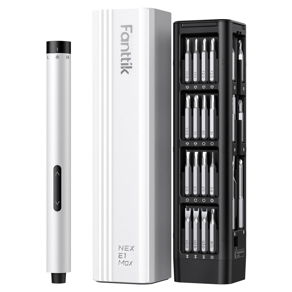 Fanttik E1 Max Electric Screwdriver, Mini Precision Screwdriver Set, 50 Magnetic Bits, Magnetic Storage, 5/32‘’Hex, Repair Tool Kit for Electronics Phone Camera Laptop Watch (White)