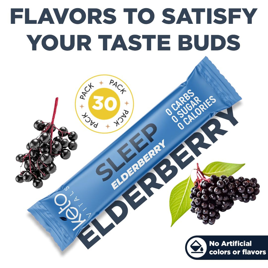 Keto Vitals Sleep Drink Electrolyte Sleep Powder Packets - Fast-Acting Sleep Blend of Melatonin 3mg, GABA, L-Theanine, & Ashwagandha - Elderberry, 30 Count