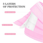 DC-BEAUTIFUL 100 Pcs Pink Disposable 3 Ply Earloop Face Masks,Fit for Adults