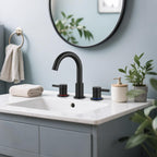 IUERASD Bathroom Faucet 3 Hole, Matte Black Bathroom Sink Faucet with Pop Up Drain, 8 inch Widespread Bathroom Faucet with 360° Swivel Spout, 2 Handle Vanity Faucet with Water Supply Hoses