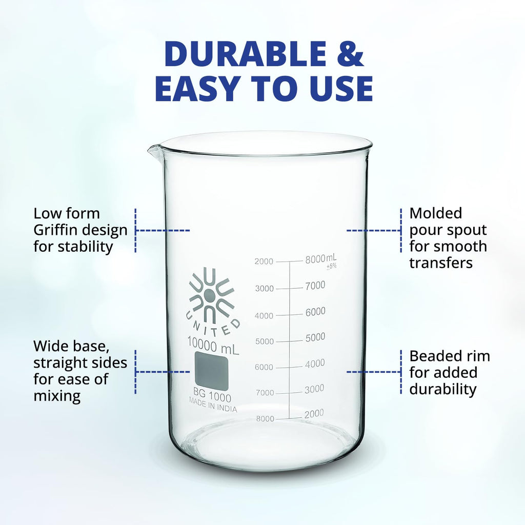 United Scientific™ Borosilicate Glass Beaker, 1000ml, Autoclavable, 1 Each