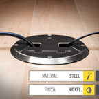 RACO 6239NI Floor Kit with Recessed Duplex 15A TR Device and Adjustable Steel Box, 1-Gang, Nickel