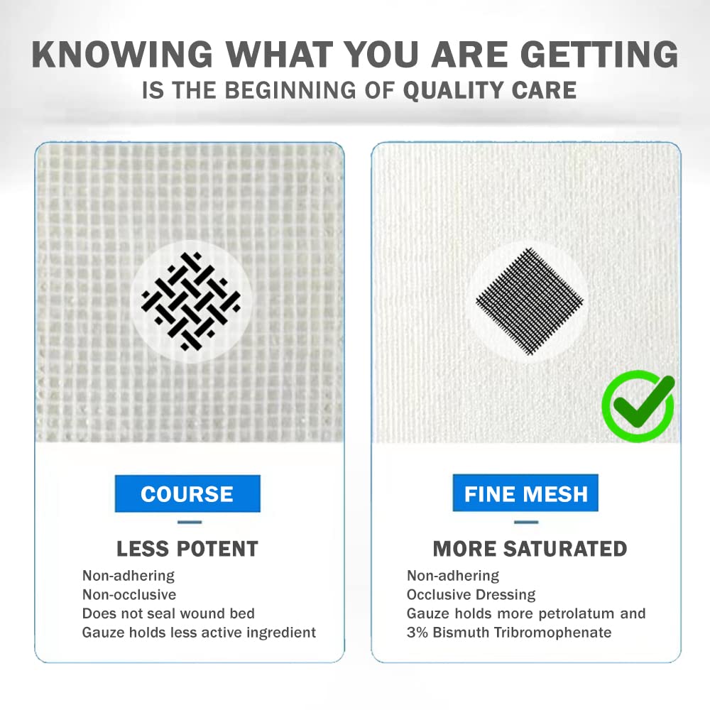 EVERLIT Xeroform Petrolatum Dressing | Sterile, Non-Adherent Occlusive Fine Mesh Gauze Pad | Non-Toxic, Gentle Patch for Burns, Laceration, Surgical Incisions & Skin Grafts (1" x 8" | Pack of 50)