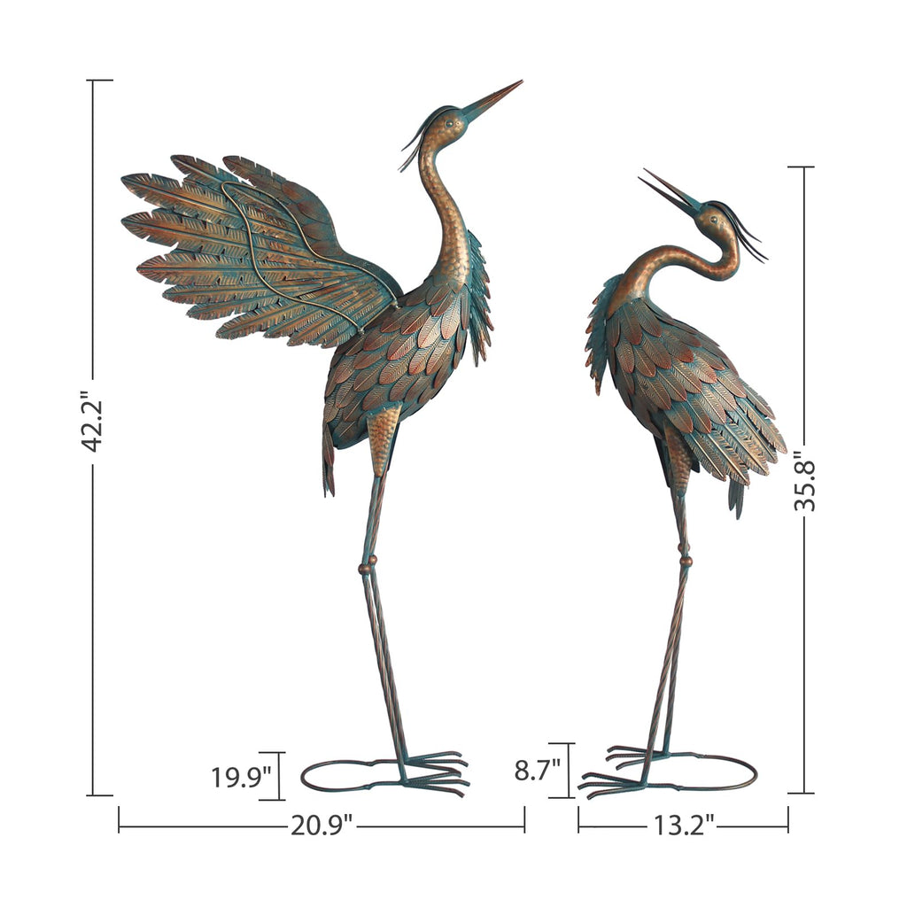 Oritty Crane Statues for Garden Decor, Metal Crane Yard Art Statues, 2PCS