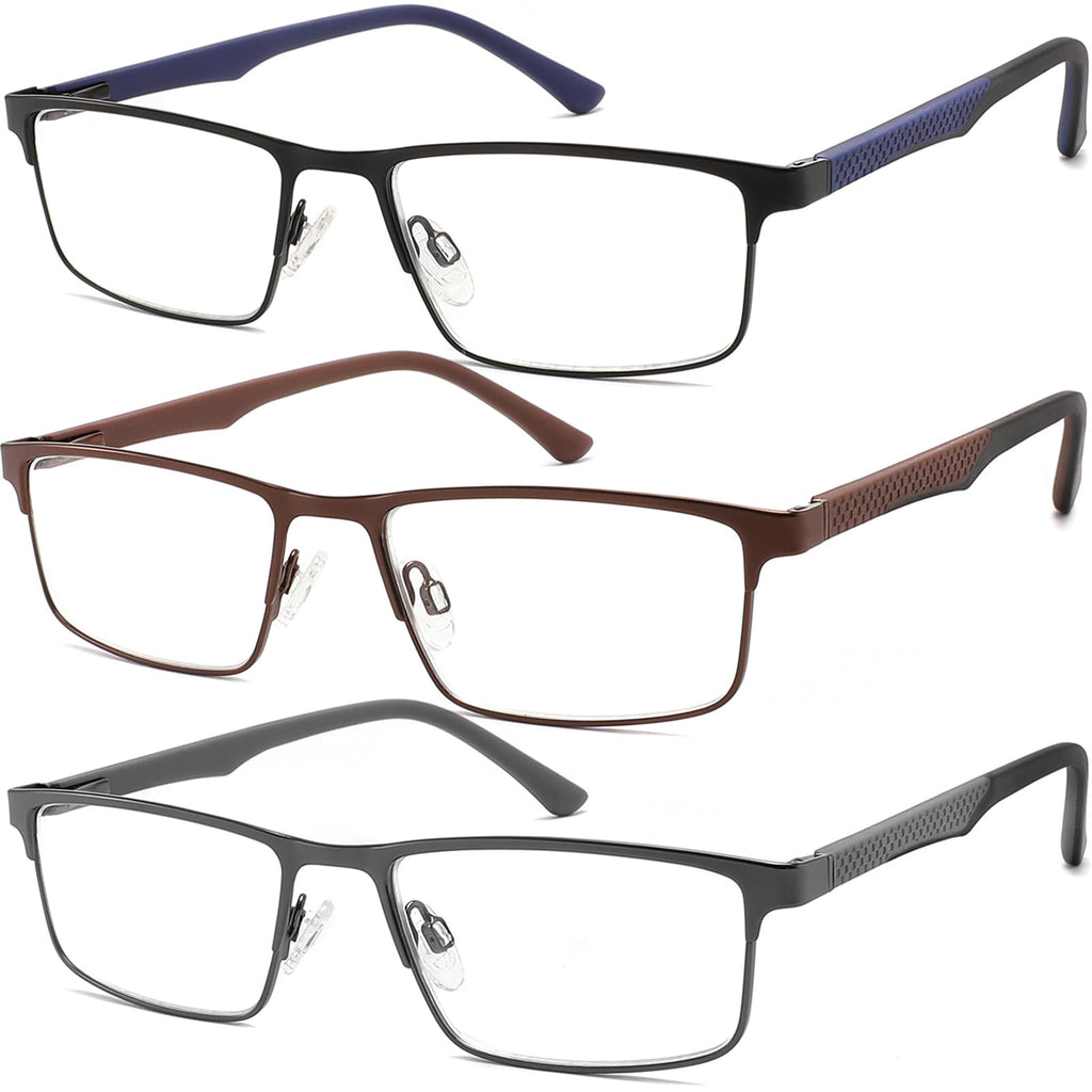 READITEASY 3 Pack Reading Glasses 1.75 Men Blue Light Blocking, Readers Men with Spring Hinge Reduce Eyestrain/UV/Dryness, Mens Reading Glasses 1.75+