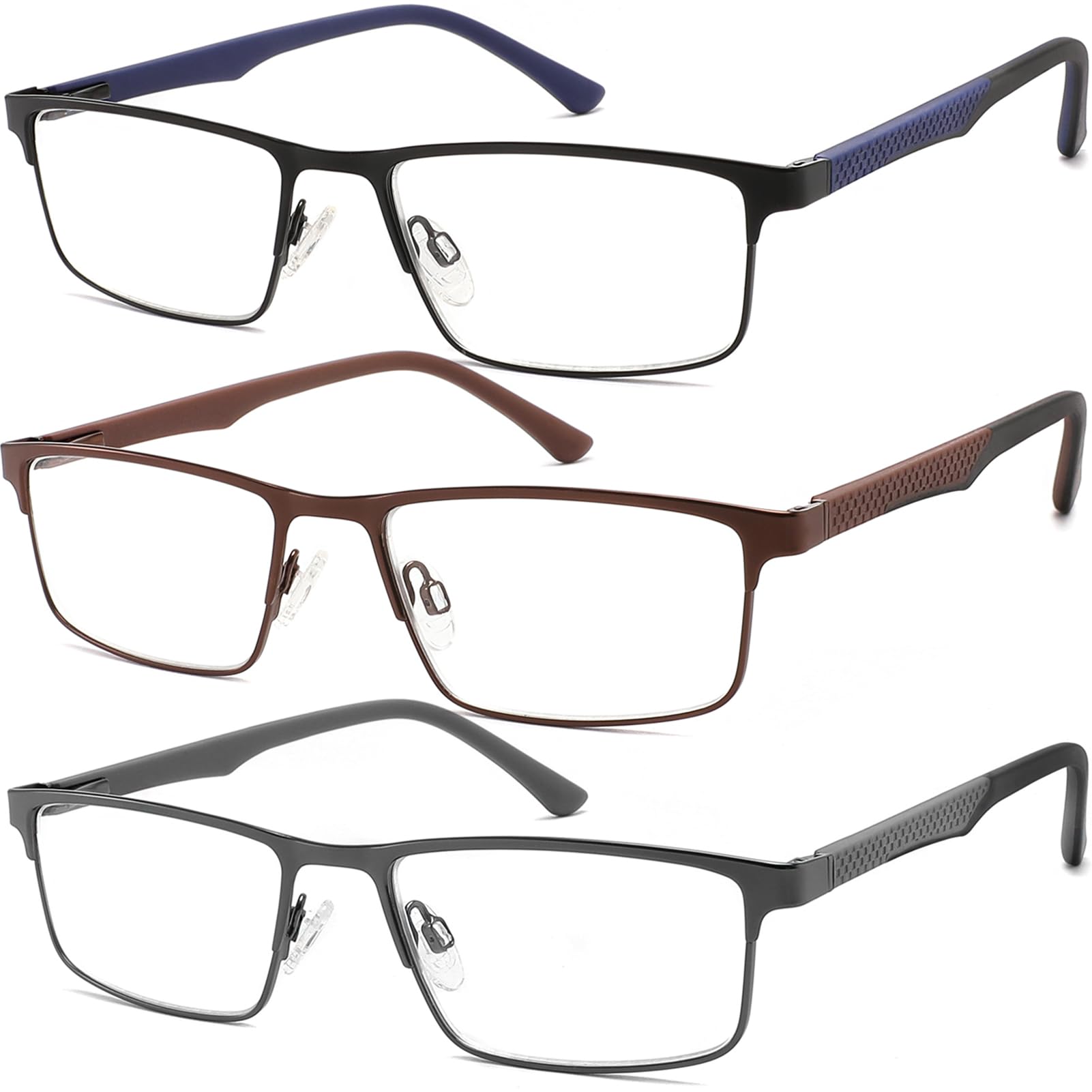 READITEASY 3 Pack Reading Glasses 1.75 Men Blue Light Blocking, Readers Men with Spring Hinge Reduce Eyestrain/UV/Dryness, Mens Reading Glasses 1.75+