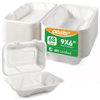 OasisSN 𝟵𝘅𝟲", 𝟲𝟴-𝗣𝗮𝗰𝗸 Clamshell Take Out Food Containers, Compostable Heavy-Duty Disposable Paper Lunch Boxes，Eco-Friendly Biodegradable To Go Containers For Food(White)