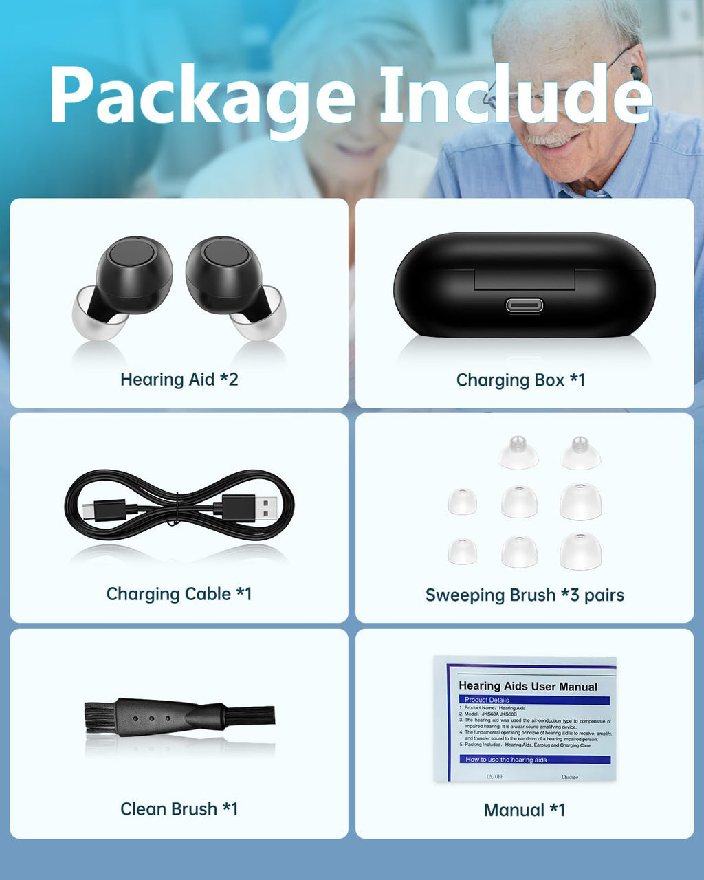 Hearing Aids Reachrgeable-Hearing Aids For Senior,Digital Hearing Amplifier Sound Amplifier for Ears Hearing Aid Earbuds Devices for Adult, Black