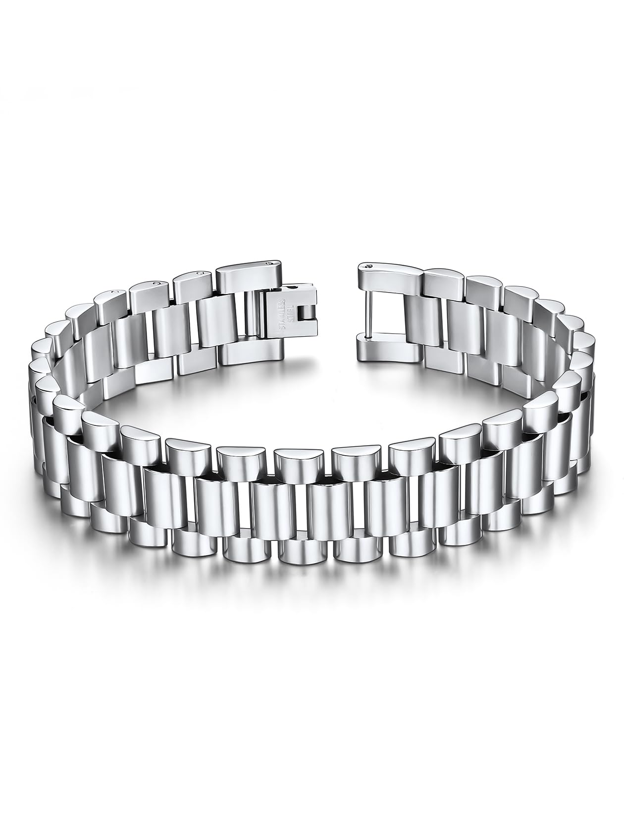 ChainsHouse Men Stainless Steel Bracelet Silver Adjustable Custom Engraved