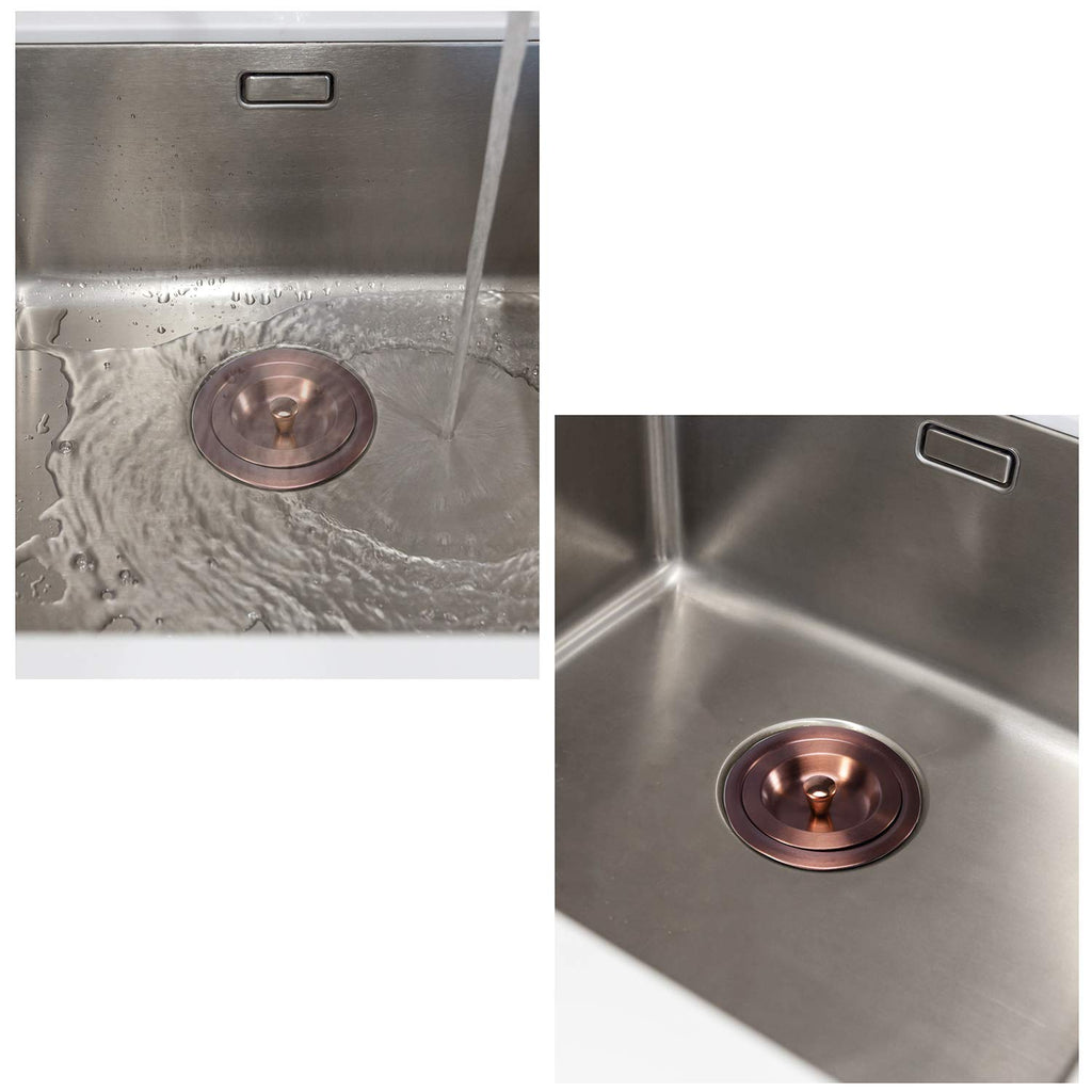 KONE 3/1-2 Inch Sink Drain Assembly Antique Copper Kitchen Sink Drain Kit Copper Stainless Steel Sink Basket Strainer Rubber Stopper, Sealing Lid/Removable Deep Waste Basket for Home, Kitchen