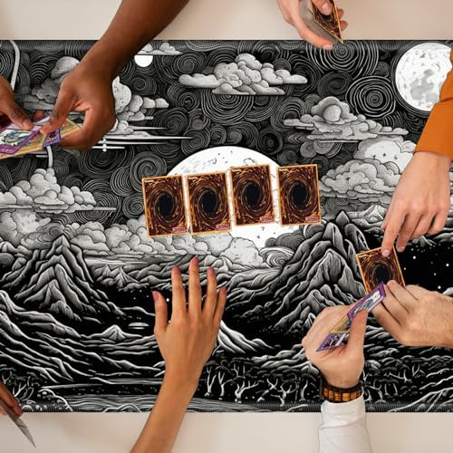 for MTG Playmat TCG Board Game Mat Plus 50 Pcs Card Sleeves, 24 x 14 Table Mats Black and White Landscape Game Mousepad with Soft Surface Non-Slip Base for MTG Trading Card Game Playmats