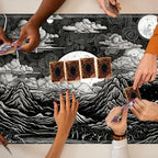 for MTG Playmat TCG Board Game Mat Plus 50 Pcs Card Sleeves, 24 x 14 Table Mats Black and White Landscape Game Mousepad with Soft Surface Non-Slip Base for MTG Trading Card Game Playmats