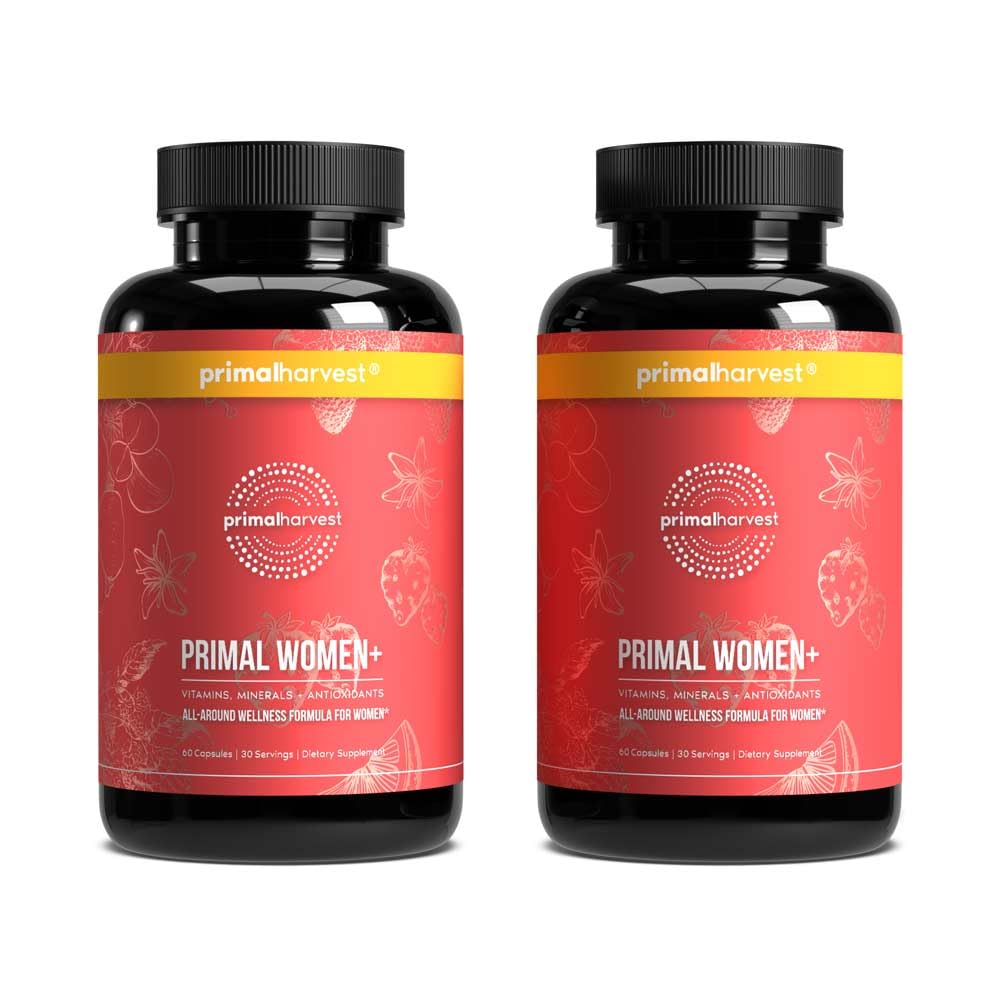 Primal Harvest Multivitamin for Women Vitamin A, Vitamin C, Vitamin D and E, Vitamin B12, B6, Biotin, Zinc Supplements, 60 Capsules (Womens 2 Pack)