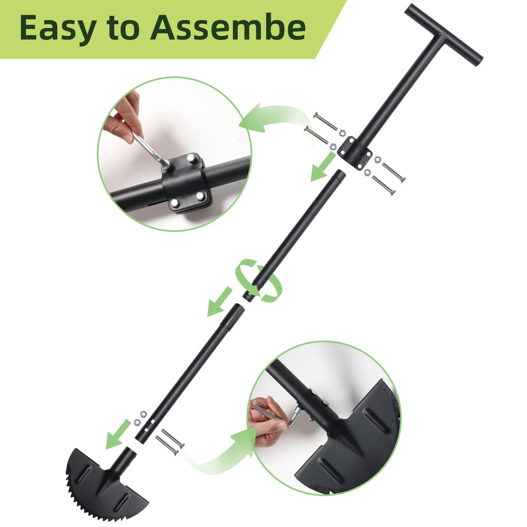 Half Moon Edger Lawn Tool - Heavy Duty Saw Tooth Manual Edgers with Sharp Blade & Wide Footplate, 38"-49" Adjustable T-Grip Handle for Landscaping, Sidewalks, Yard,Grass,Flower Bed & Garden Edging