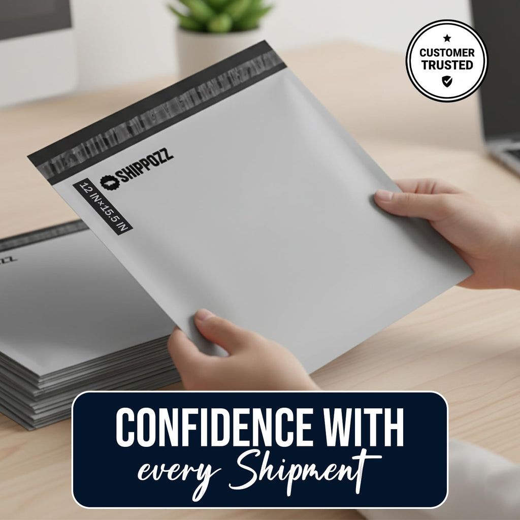 Shippozz 12x15.5 Poly Mailers 200 Pack, Durable Waterproof Polymailers for Shipping Clothes, Self Seal Mailing Bags for Small Business Packaging Supplies, Mailing Envelopes for Books, and Accessories