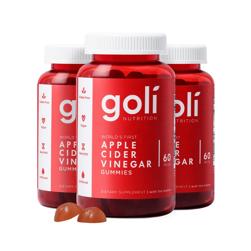 Goli Apple Cider Vinegar Gummies - Worlds First ACV Gummy with Vitamin B12, Beetroot & Pomegranate - Vegan, Non-GMO, Gluten-Free - 180 Count (Pack of 3)
