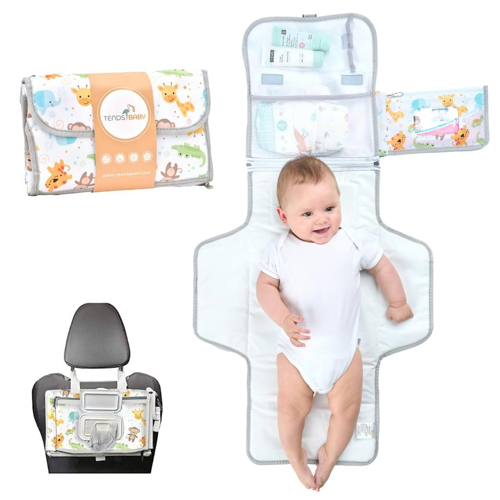 Portable Baby Changing Mat XL-Foldable Waterproof Changing Mat Ideal as a Newborn Gift-The Diaper Changing mat is a Detachable Bag with 6 Pockets as a Toiletry Bag for Baby Items