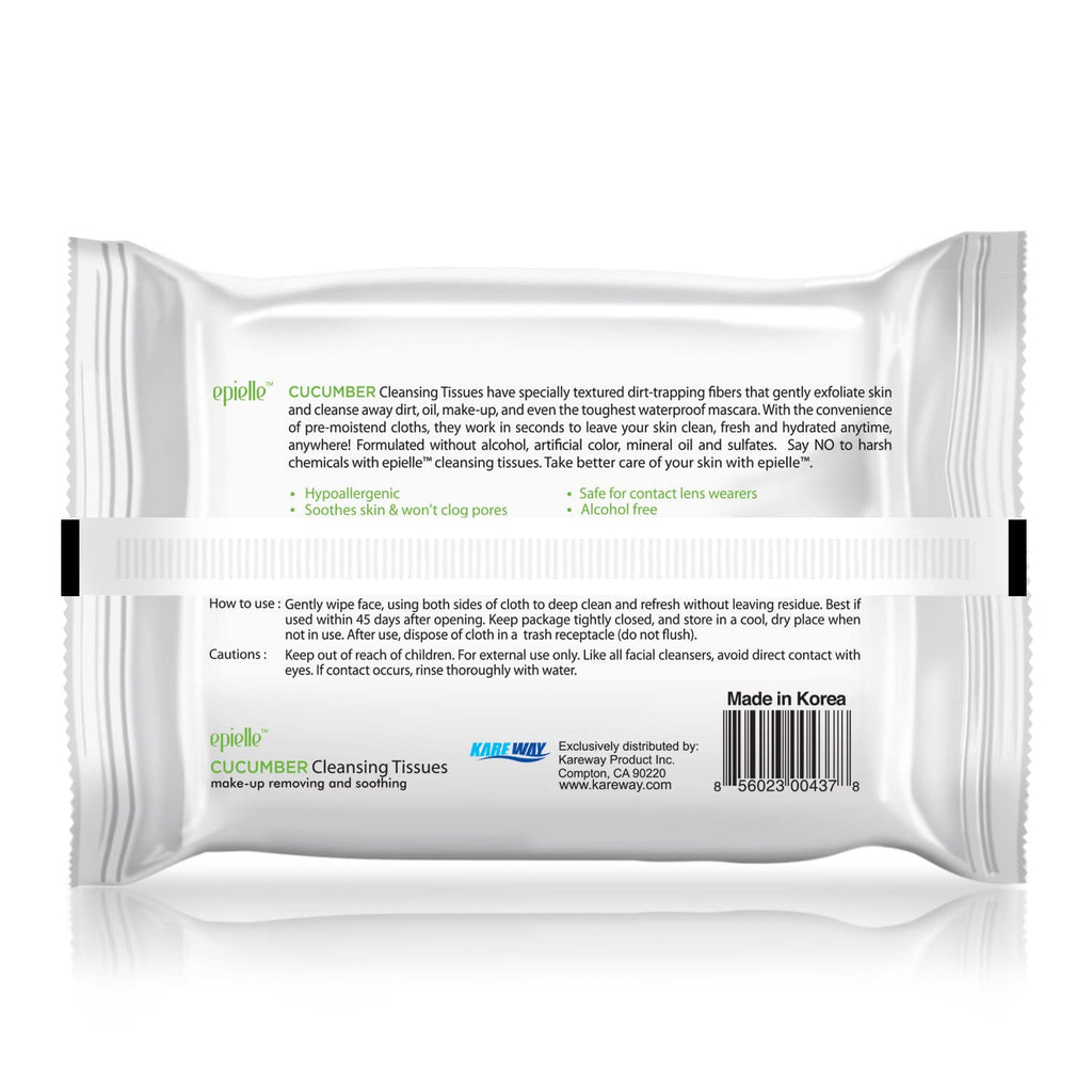 Epielle Cucumber Makeup Remover Wipes, Gentle Daily Facial Cleanser Towelettes, Remove Dirt, Oil & Waterproof Mascara, Stocking Stuffers, 30 Count (Pack of 6)