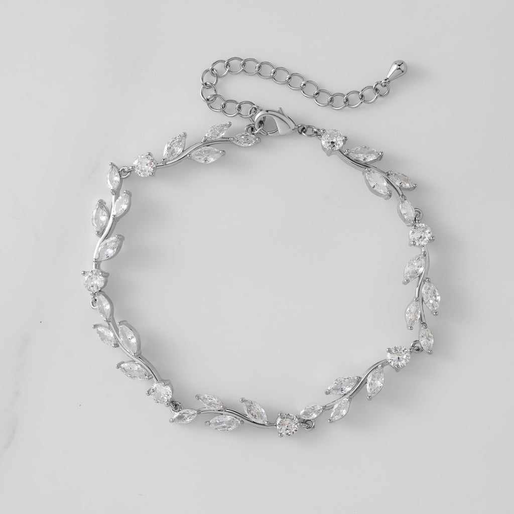 SWEETV Cubic Zirconia Wedding Bridal Bracelet for Brides,Bridesmaids, Silver Crystal Elegant Tennis Bracelet for Women Prom Jewelry Gifts (Style6-Silver)