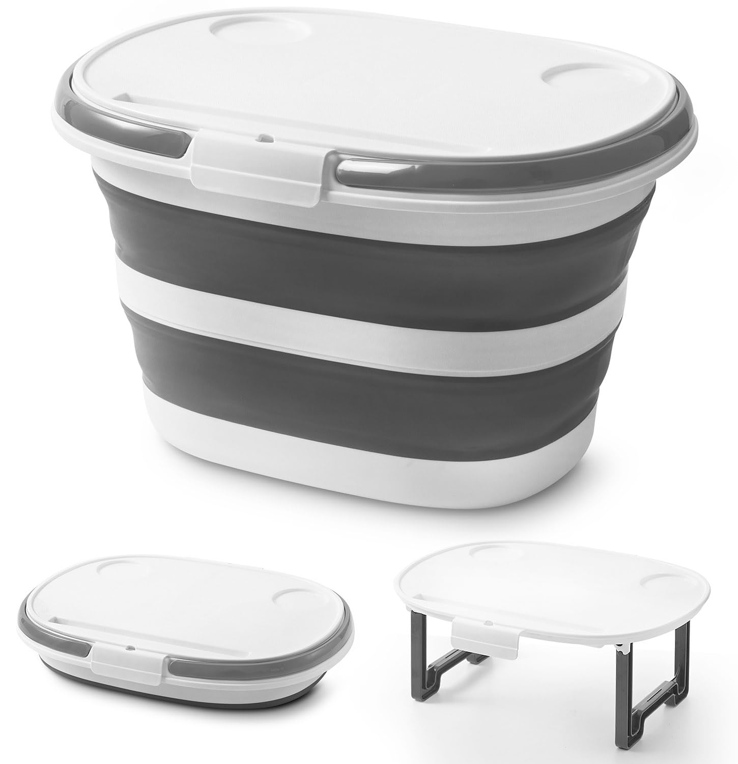 Zonopy Collapsible Bucket, Upgraded 16L (4.2 Gallon) Collapsible Mop Bucket with Multi-Functional Lid, Foldable Portable Camping Beach Sand Water Pot Pail Space Saving Square, Car Washing Bucket