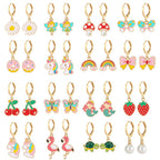 16 Pairs Hypoallergenic Dangle Hoop Earrings for Girls Teens Kids Women Cute Flower Animal Earrings Small Hoop Earrings Sets with Charms (Cute)