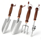 Zenrok Garden Tools, 4 Pack Garden Shovel with Wooden Handles Hand Tools with Transplanting Hand Shovel, Rake and Root Picker Ideal for Digging and Planting