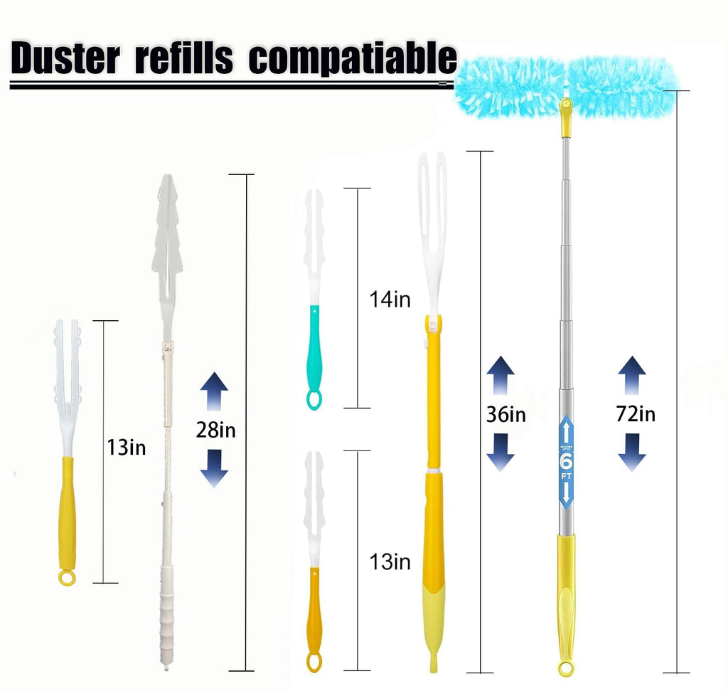 50 Count Duster Refills ，360° Heavy Duty Duster Refills Compatible with Swiffer Duster, Multisurface Heavy Duty Duster Replacements with 1 Short Handle and 1 Extenda Handle