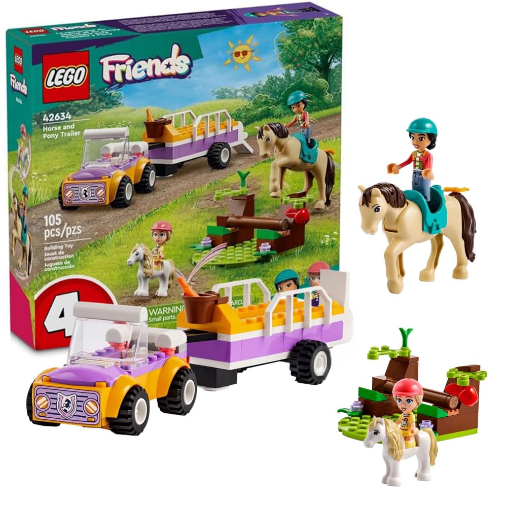 LEGO Friends Horse and Pony Trailer Playset, Building Toy for Kids, Creative Play Gift with Liann and Zoya Characters and 2 Animal Figures, Toy for 4 Year Olds and Up, 42634