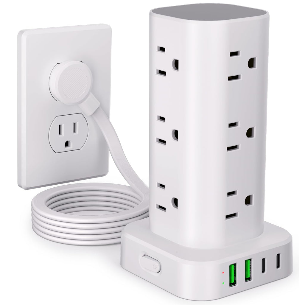 6FT Power Strip Tower Surge Protector, 12 Wide Spaced Outlets, 4 USB