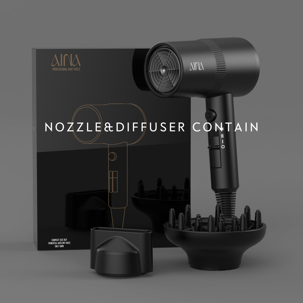 AINA Diffuser Hair Dryer Full-Featured Blow Dryer 110V/1600W(Vader Black)