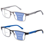 ZERPEET 2 Pack Men's Progressive Multifocal Reading Glasses,Rectangle Metal Frame with Spring Hinge Silicone Temple Blue Light Blocking Lenses Computer Readers Anti Eyestrain,2.5x