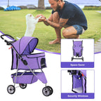 BestPet 3 Wheels Pet Stroller Dog Cat Cage Jogger Stroller for Medium Small Dogs Cats Folding Travel Carrier with Cup Holder, Waterproof Design & Removable Liner, Purple