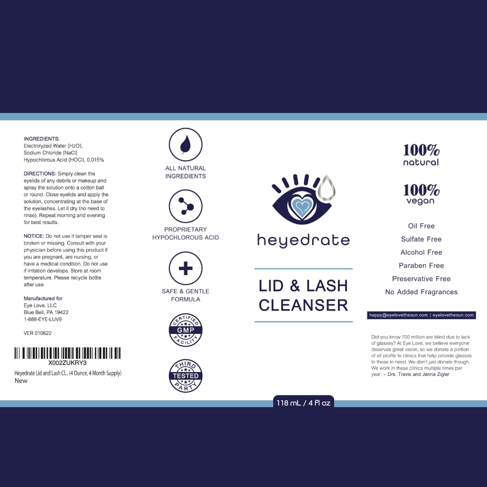 Lid and Lash Cleanser – 2oz Bottle – Pure Hypochlorous Acid Spray for Soothing Dry Eye Irritation – Daily Eyelid & Lash Cleanser
