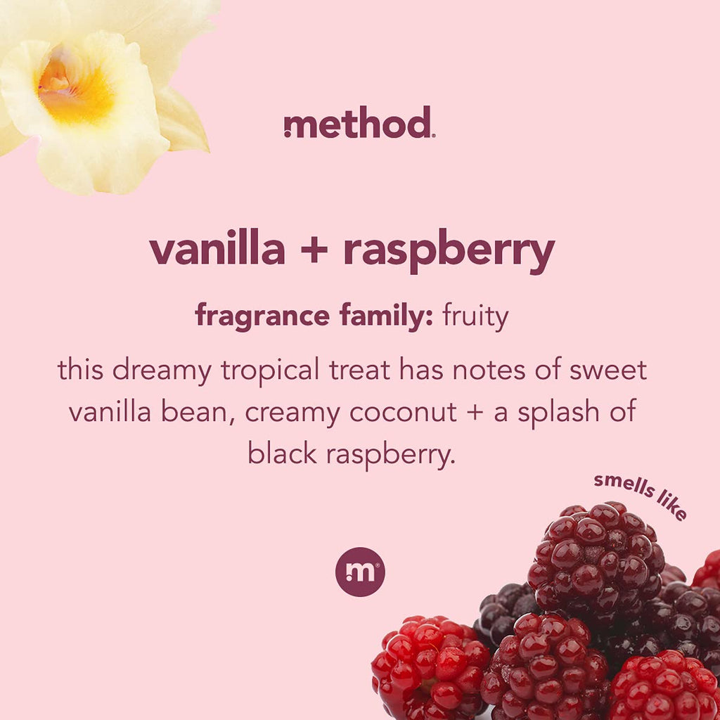 Method Gel Hand Soap, Vanilla + Raspberry, Reusable Pink Aluminum Bottle, 12 oz (Pack of 3)