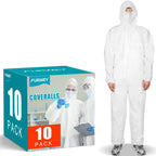 FURWEY Hazmat Suits Disposable Protective Coveralls, X-Large, 10 Pack