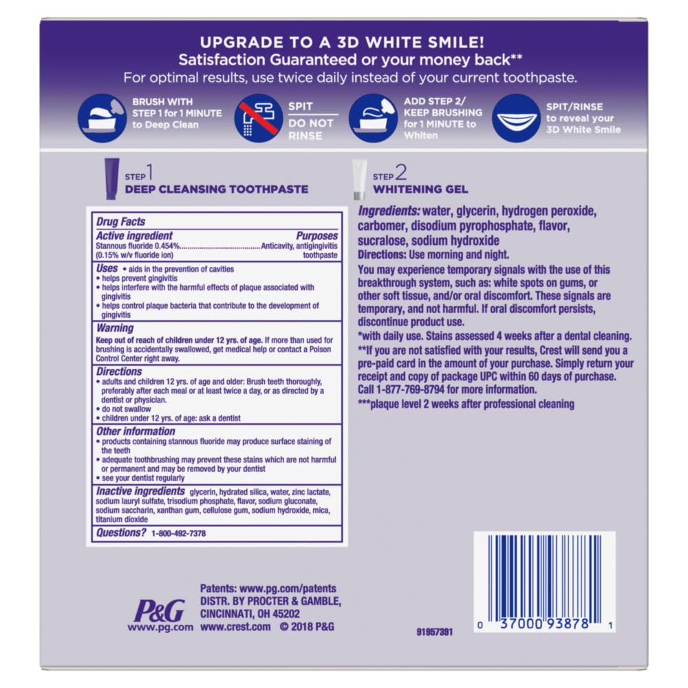 Crest 3D White Brilliance 2-Step Teeth Whitening Toothpaste Kit, Deep Cleansing Toothpaste (4.0 oz) and Whitening Gel Finisher (2.3 oz), Daily At-Home Whitening System