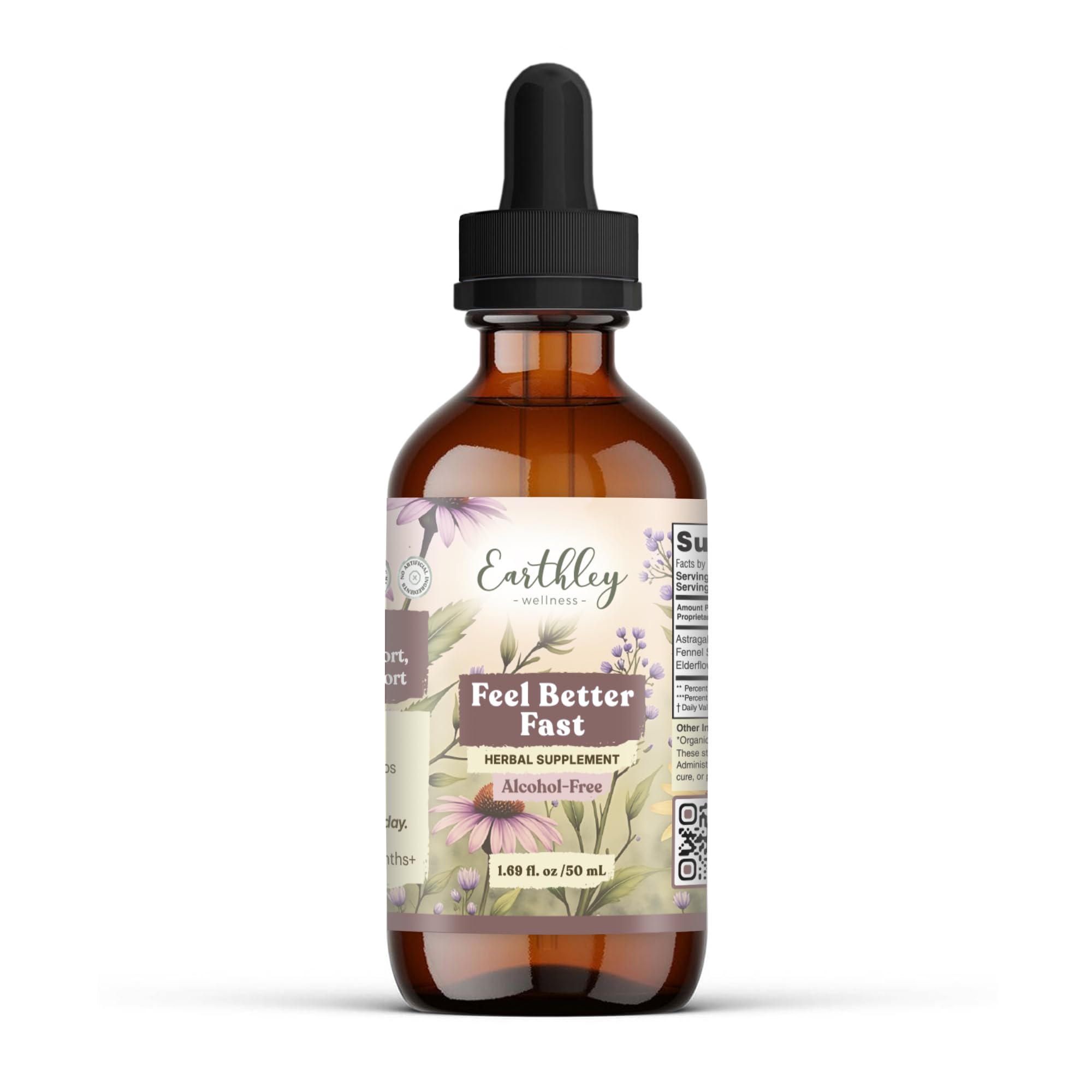 Earthley Wellness Feel Better Fast, All-Natural Relief for Minor Ailments, Organic Herbal Formula, Supports Immune & Digestive Health, Echinacea Root and More, 6 Month Supply (1.69oz Glass, 500 doses)